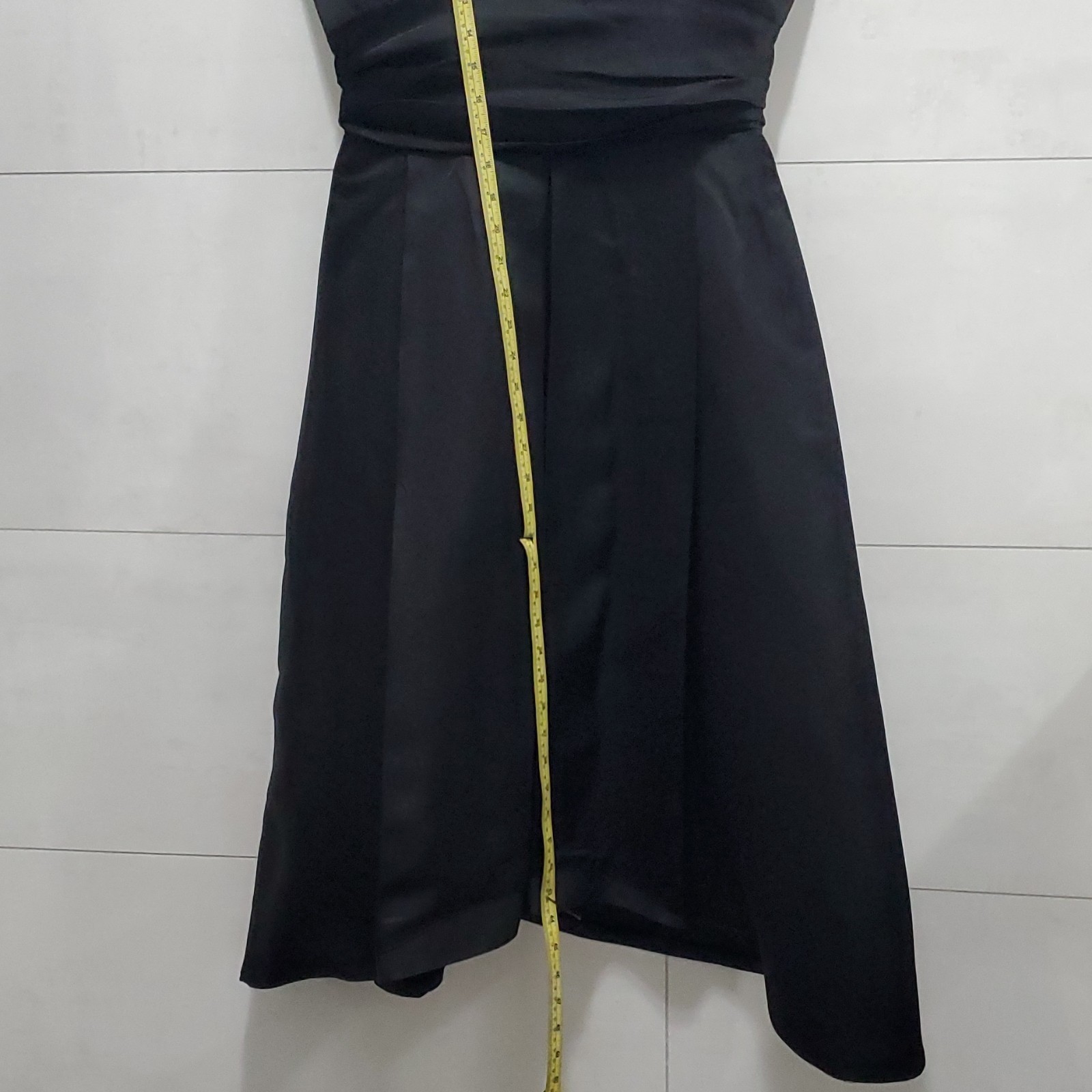 Gemma Liano Designer Black Solid Silk Satin V-Neck CapSleeve A-Line Midi Dress 8
