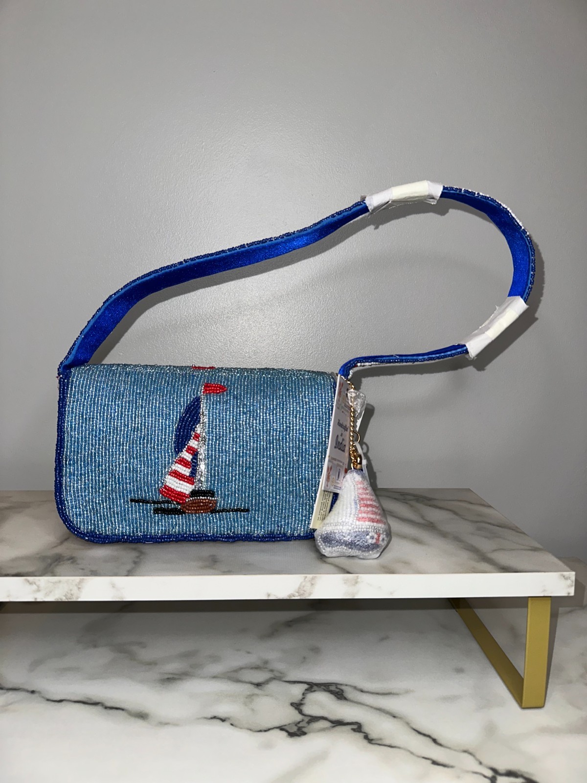 Sailboat Patriot Beaded Bag – Red, White and Blue
