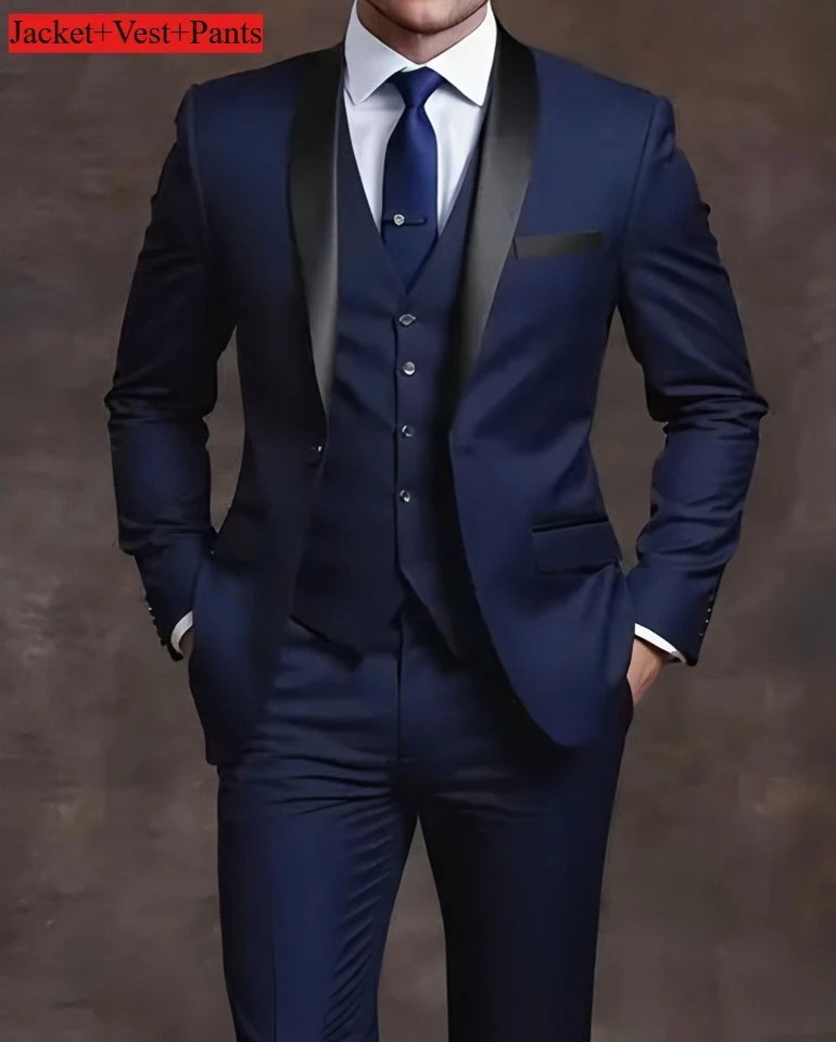 Men’s 3-Piece Slim Fit Suit Set Formal Wedding Business Party Blazer Vest Pant