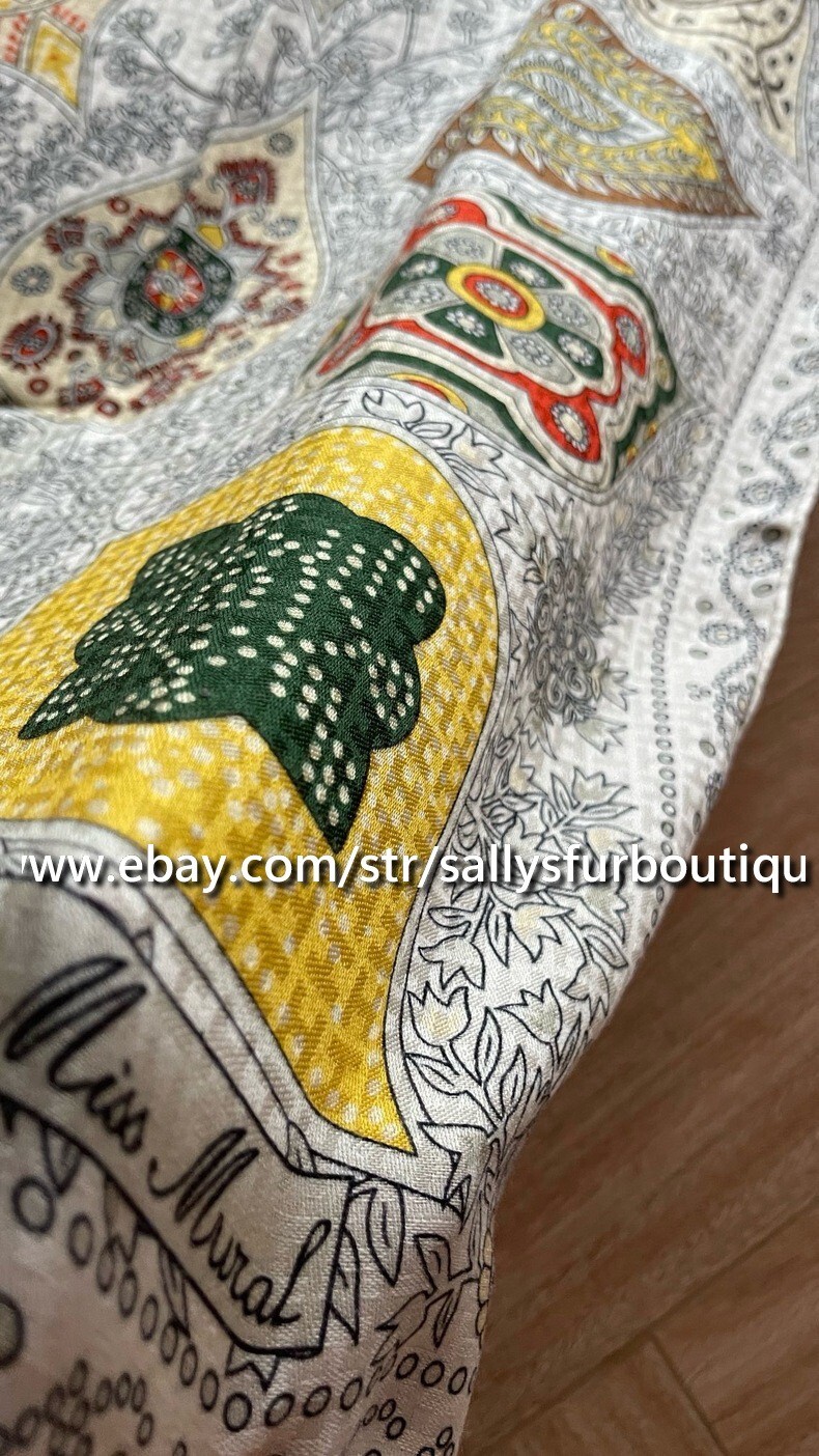 Sallys Jacquard 70% Cashmere 30% Silk Leaves Print Double Face Shawl Scarf 53″