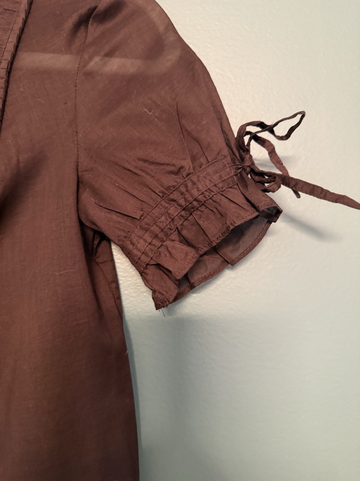 Proenza Schouler White Label Brown Pintuck Cotton Blouse XS | 100% Cotton