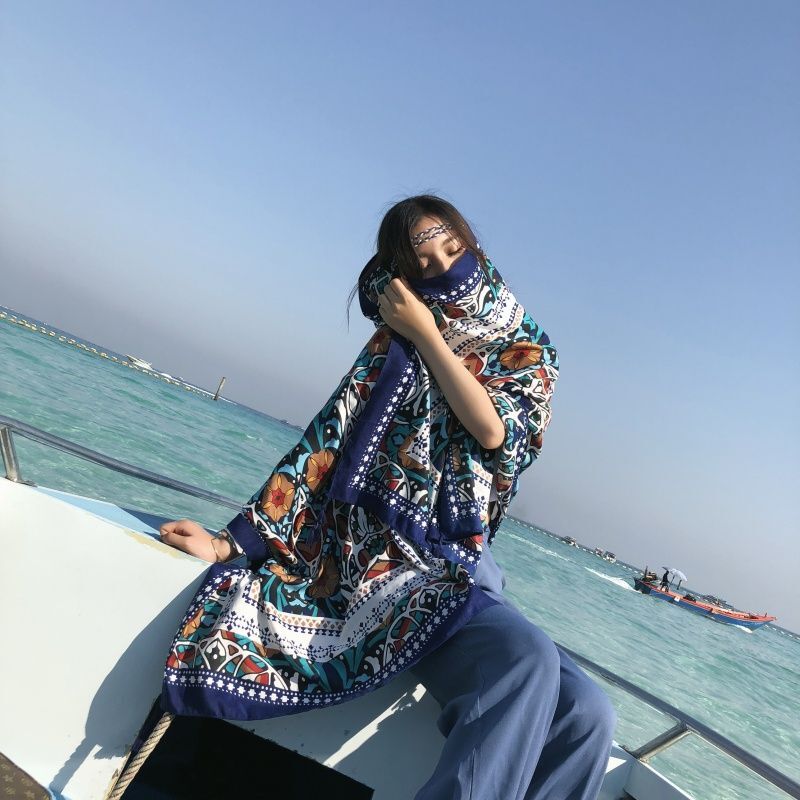 Beach Sun Protection Scarf Cotton Linen Shawl Wrap Long Cover Up Women Summer