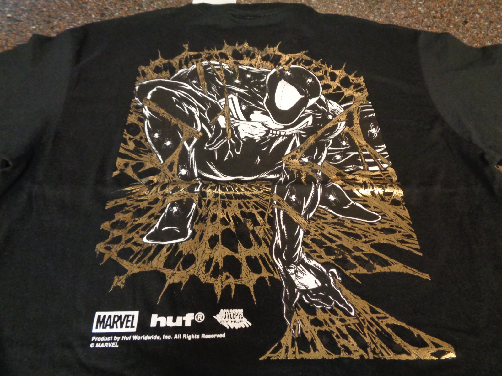 HUF x Marvel Spider-Man Arachknight Black T-Shirt Adult XL Gold Foil New NWT