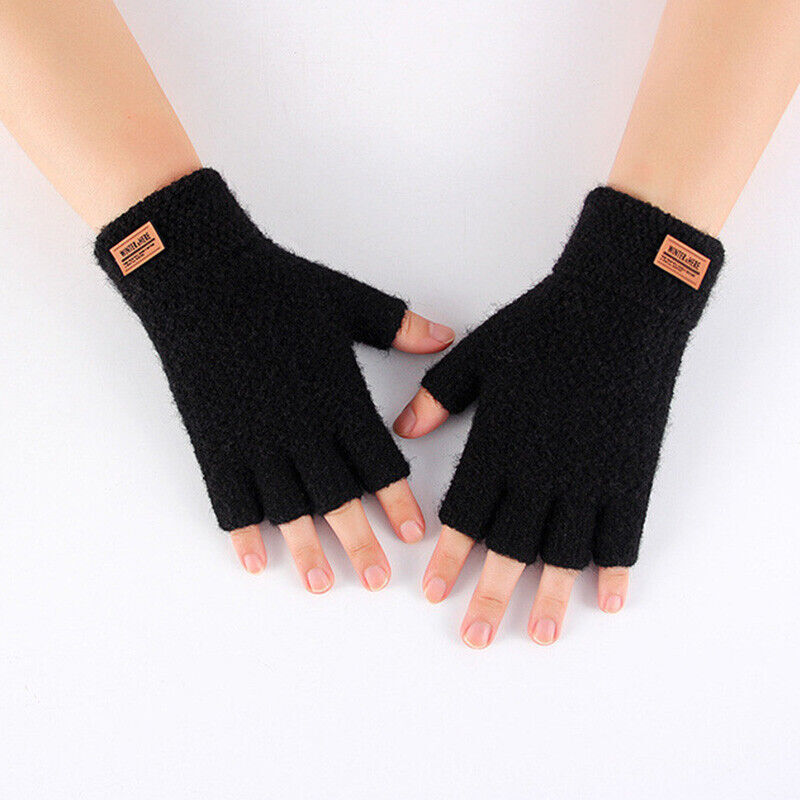Winter Alpaca Wool Fingerless Gloves Thermal Men Knitted Half Finger Mitten Lot