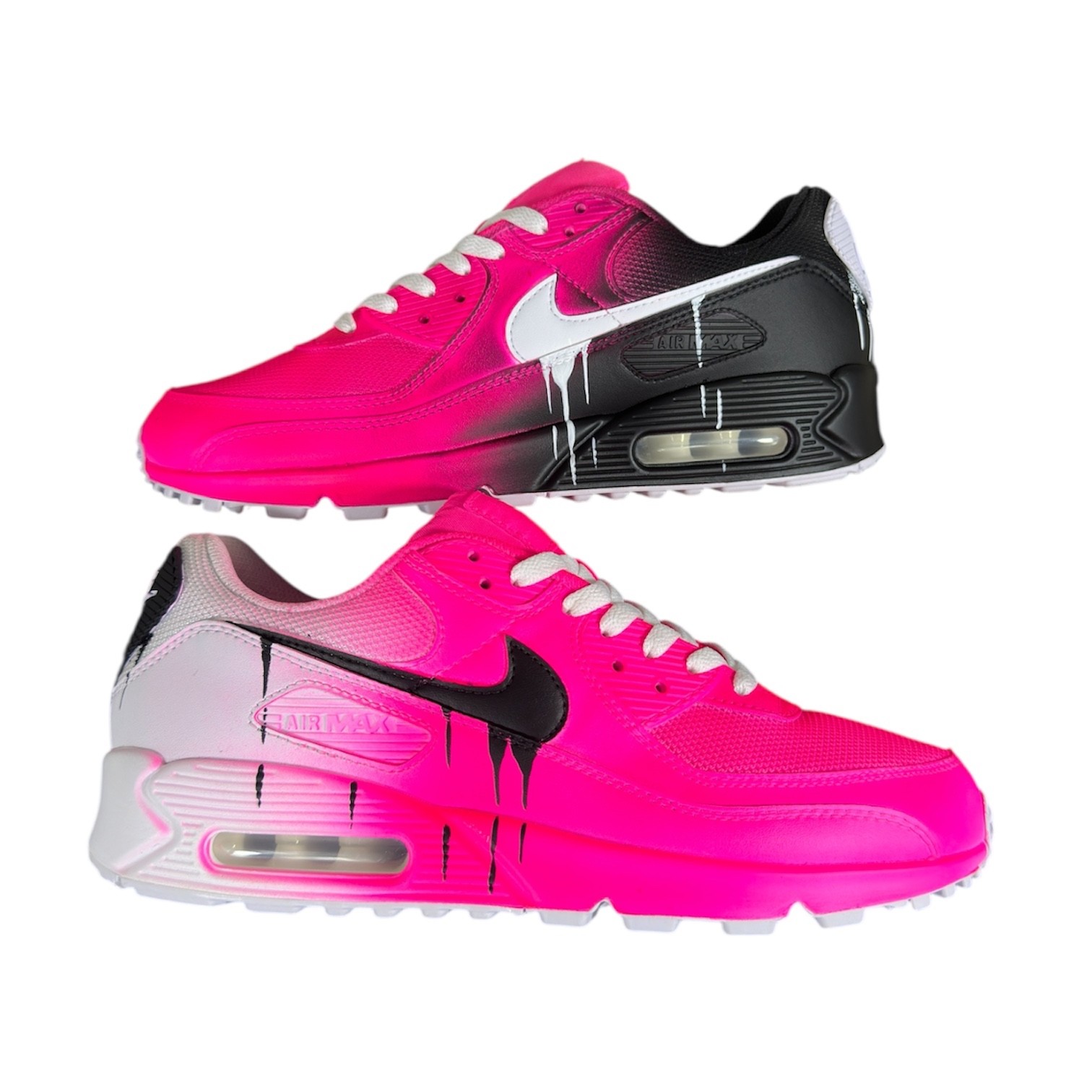 Nike Air Max 90 Custom – Pink Mismatch Fade Drip | Hand-Painted | In-Stock Sizes