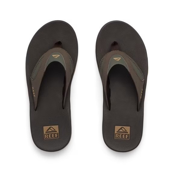 Reef Fanning Mens Flip Flops Olive Brown Bottle Opener Sandals Heel Airbag, 12