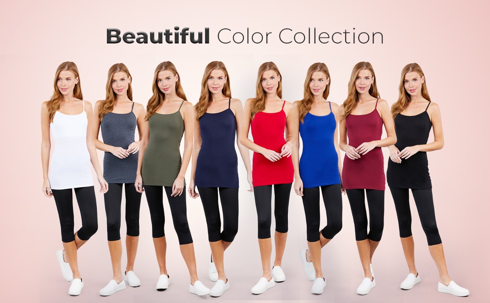 [4 pack] Women Long Camisole Tank Tops Cotton Basic Cami Tops W/ Straps S ~ 3XL