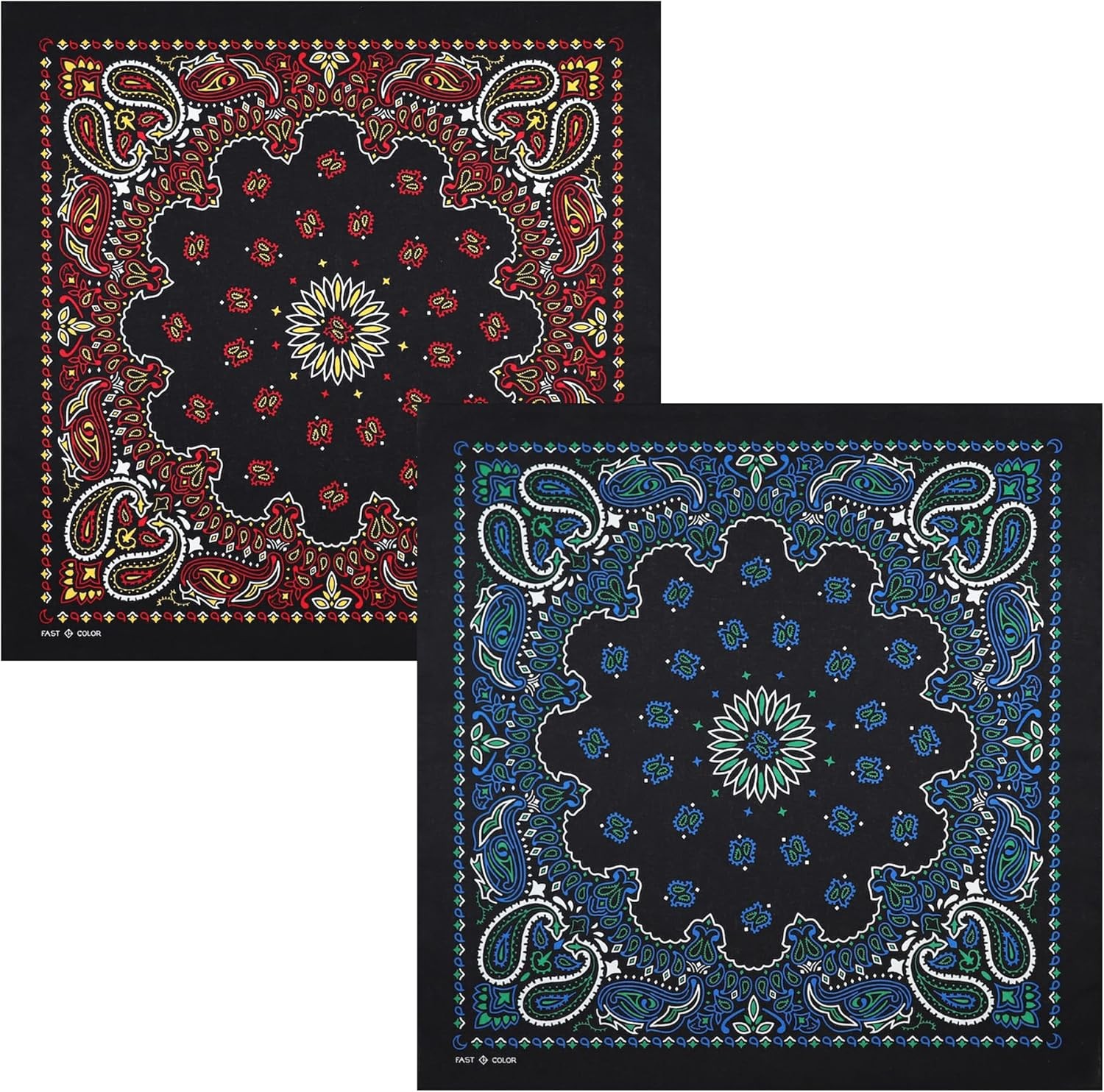 100% Cotton Bandanas for Men and Women，Paisley and Designer Bandana ，22 x 22