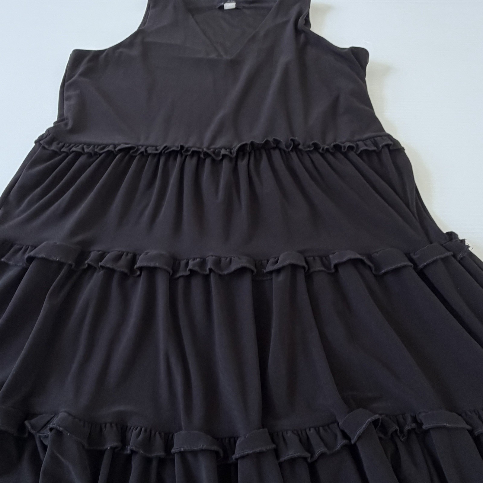 TOMMY HILFIGER Size 8 Dress Black Tiered Ruffles Sleeveless Stretch Knit Capsule