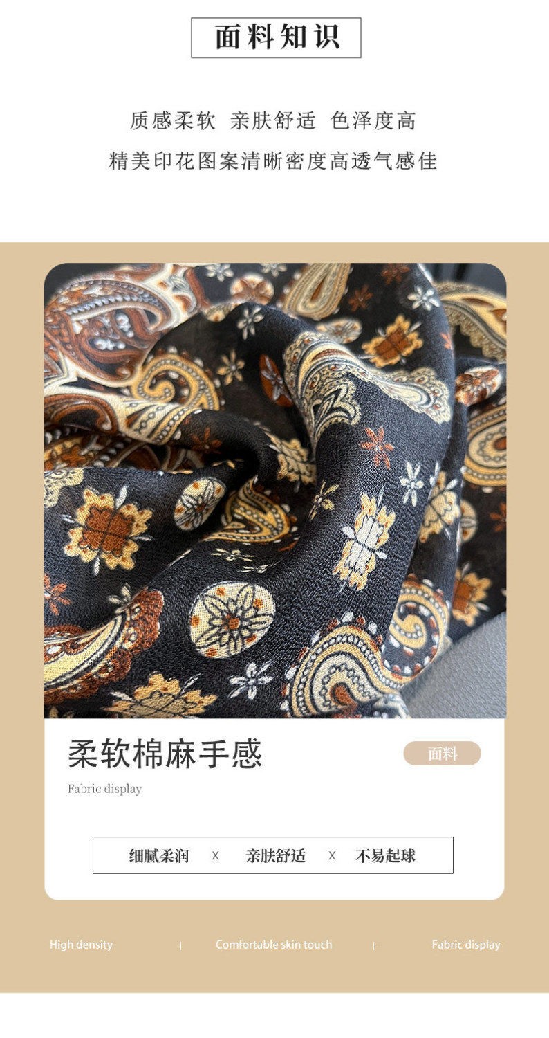 Vintage Print Scarf Shawl Wrap Cotton Linen Lightweight Cover for Travel Sun