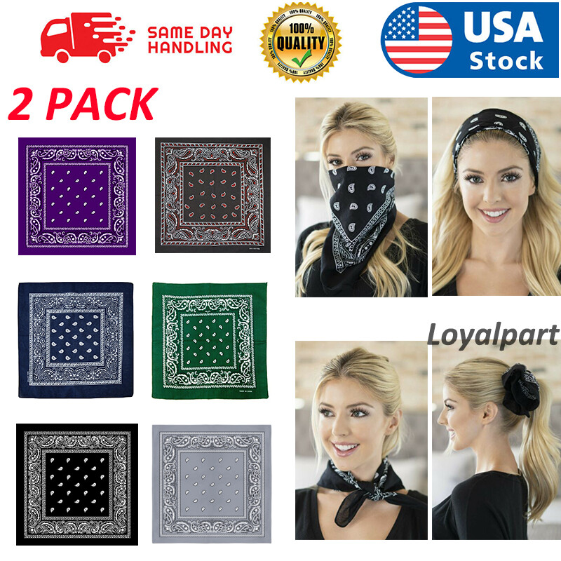 2 Pack Bandana 100% Cotton Paisley Print Double-Sided Scarf Head Neck Face Mask