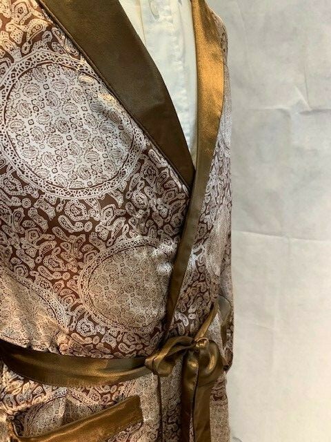 Mens Silk Satin Robe – Coffee Paisley Auspicious – 5 Day Delivery -USA Seller