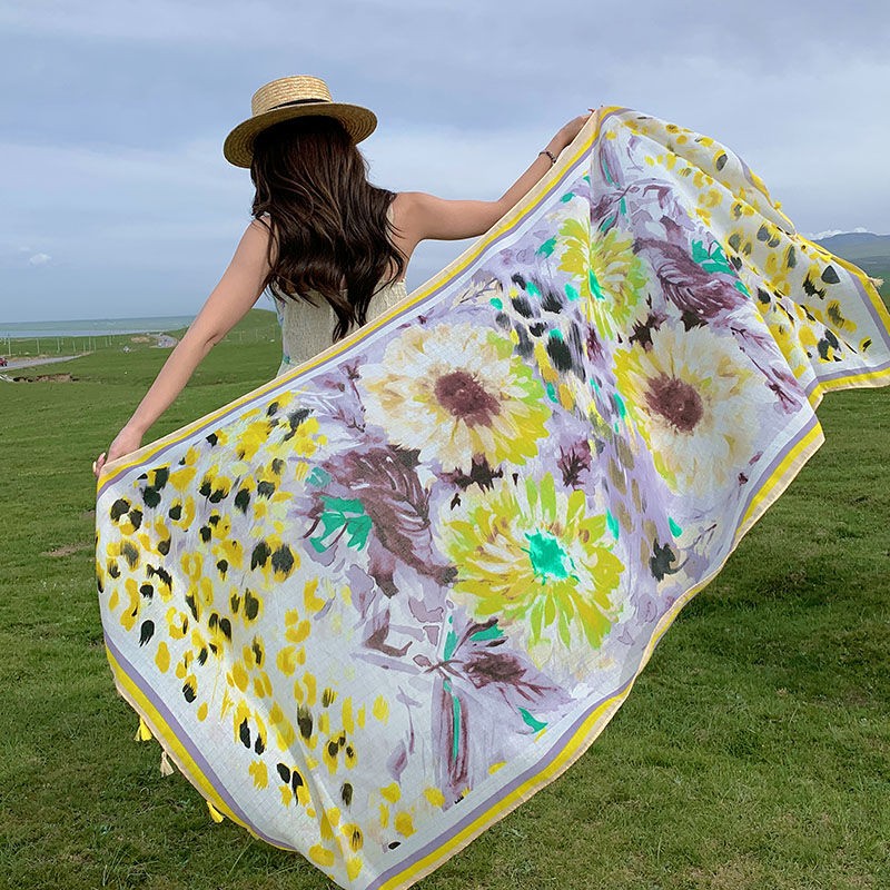 Boho Cotton Linen Scarf Shawl Wrap Ethnic Style Sun Protection Travel Headwear