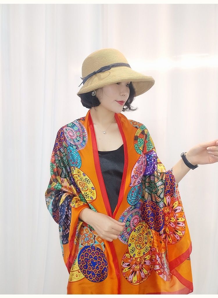Faux Silk Long Scarf Shawl Sun Protection Beach Wrap Travel Cover for Women