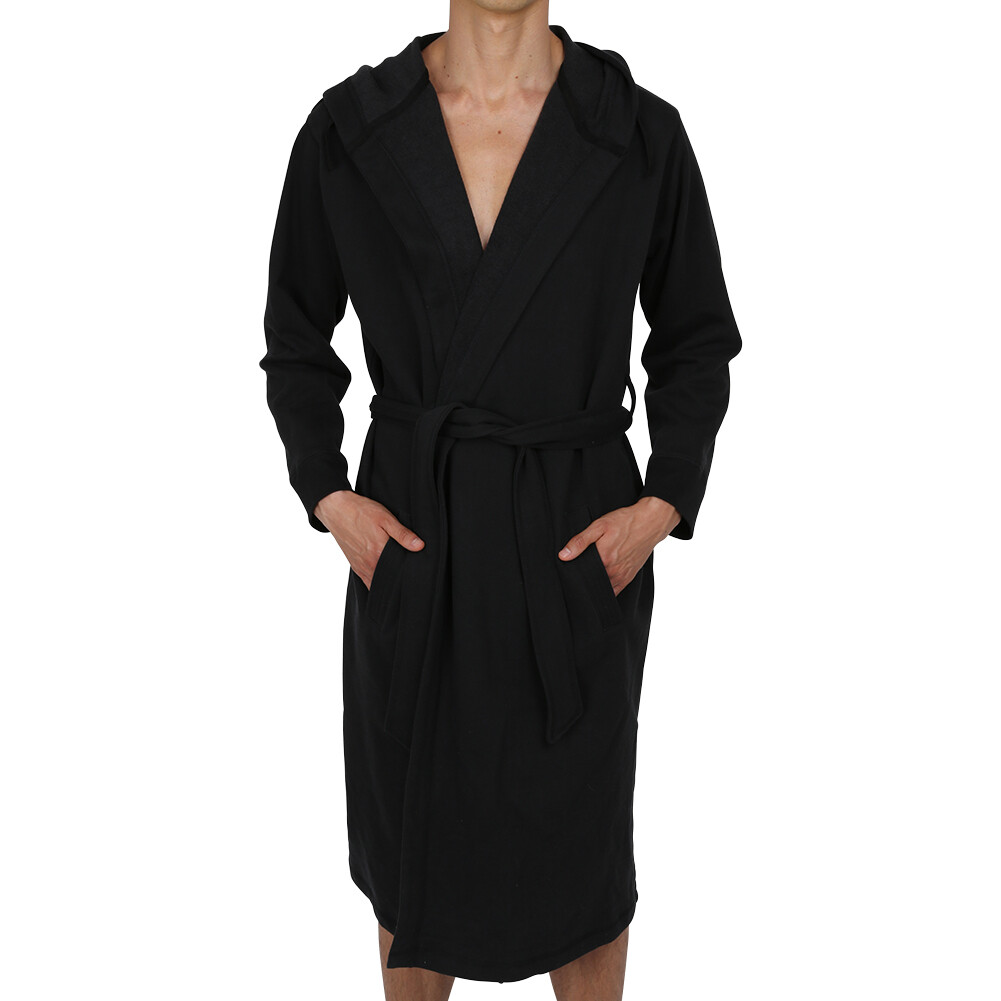 Men’s Cotton Hooded Robe-Bathrobe-Thick ( Sweatshirt Style Fabric ) USA Seller
