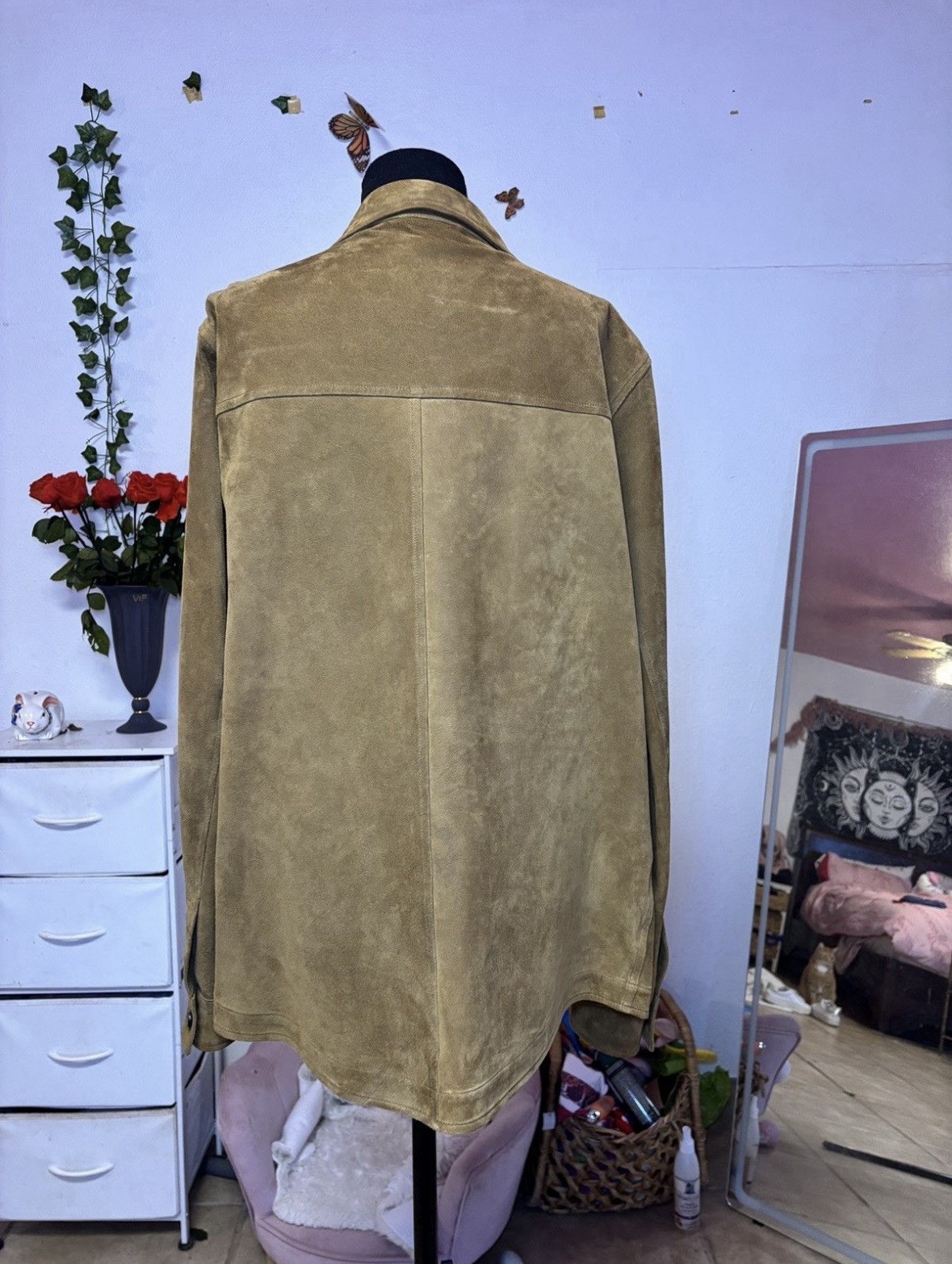 Isaia Beige Lamb Overshirt Jacket Button Spread Collar Lined Solid 50R Men