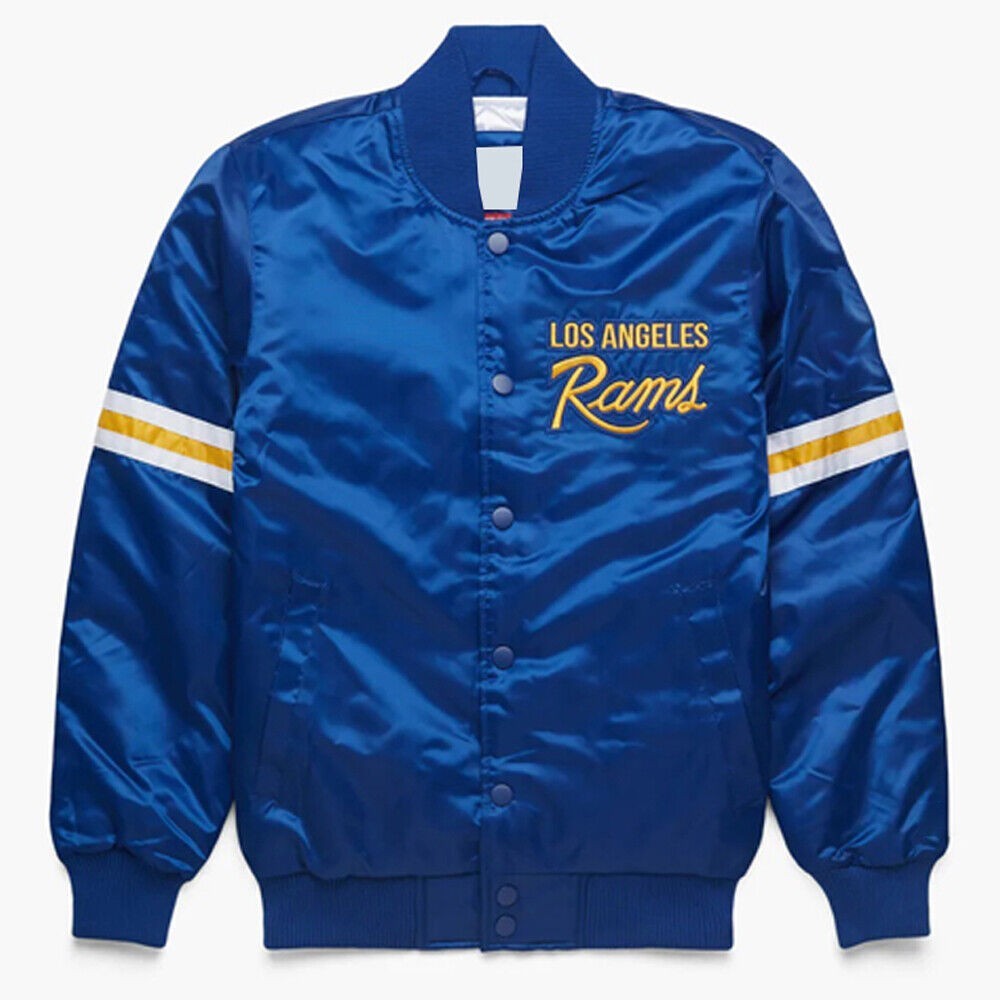 Los Angeles Rams Blue Satin Baseball Jacket Varsity Jacket All Sizes Available