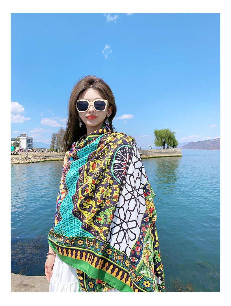 Boho Cotton Linen Scarf Wrap Large Shawl Sun Protection Beach Travel Cover Up