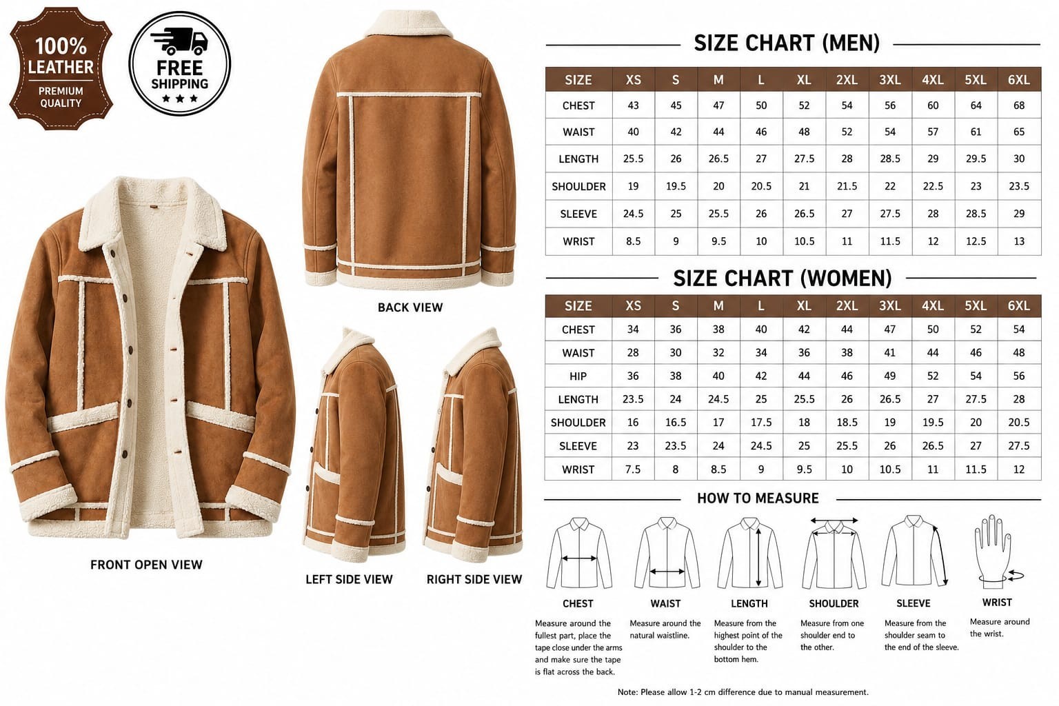Men’s Vintage Tan/Brown Aviator Shearling Jacket Faux Suede Fleece Lined Coat