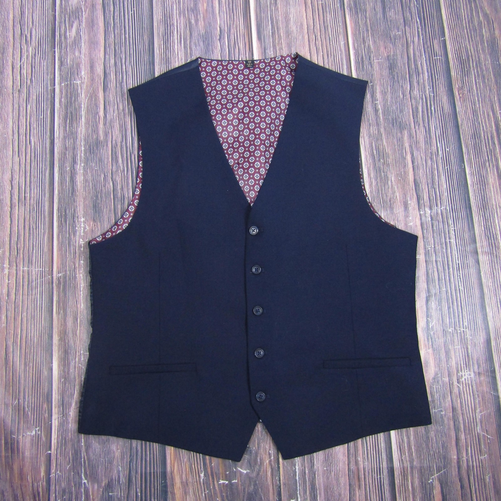 Suit Vest Mens 40 Blue Solid 3 Piece Belted Formal Waistcoat Wedding Business