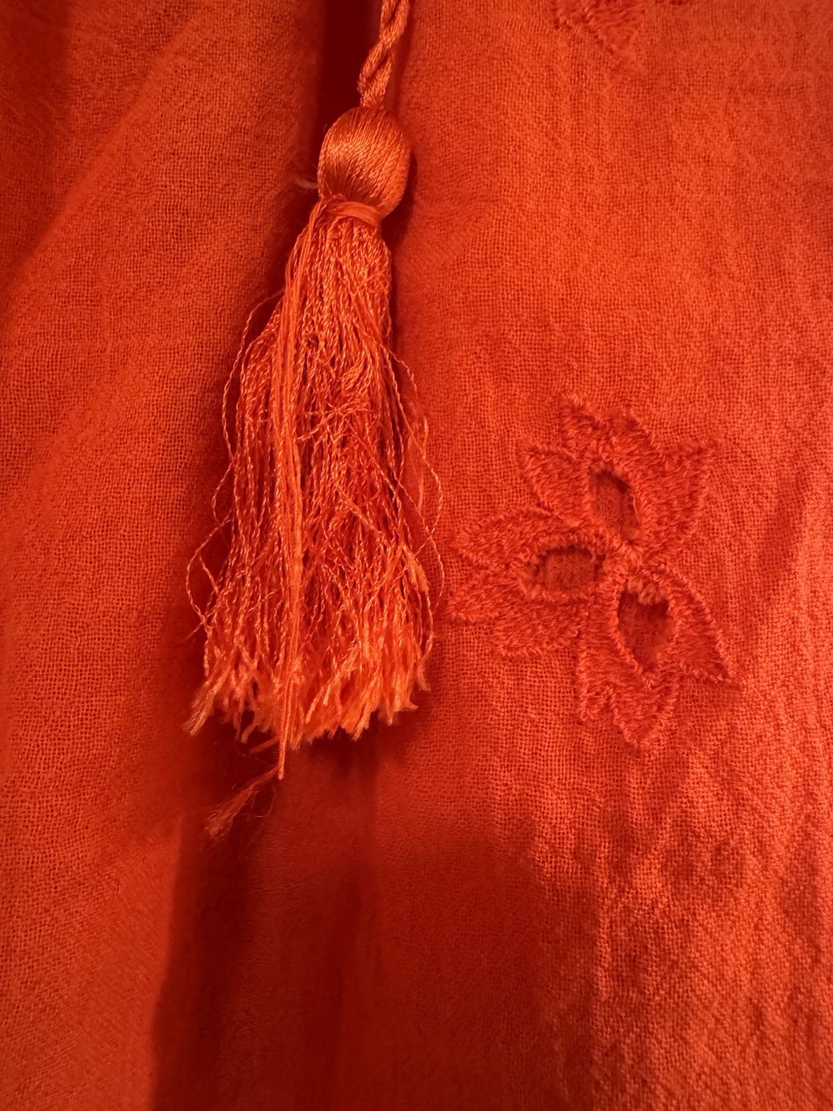 Free People Orange Knit Hoodie XS 100% Cotton V-Neck Hooded Cropped Tassel