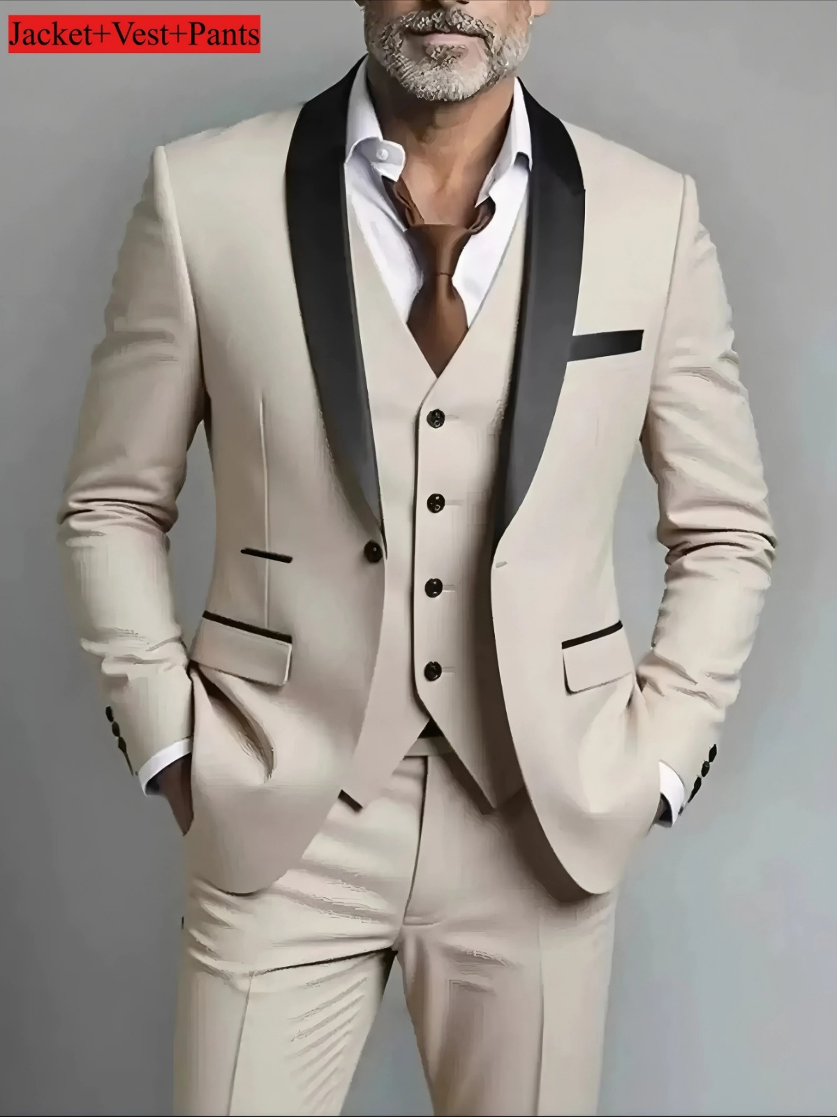 Men’s 3-Piece Slim Fit Suit Set Formal Wedding Business Party Blazer Vest Pant