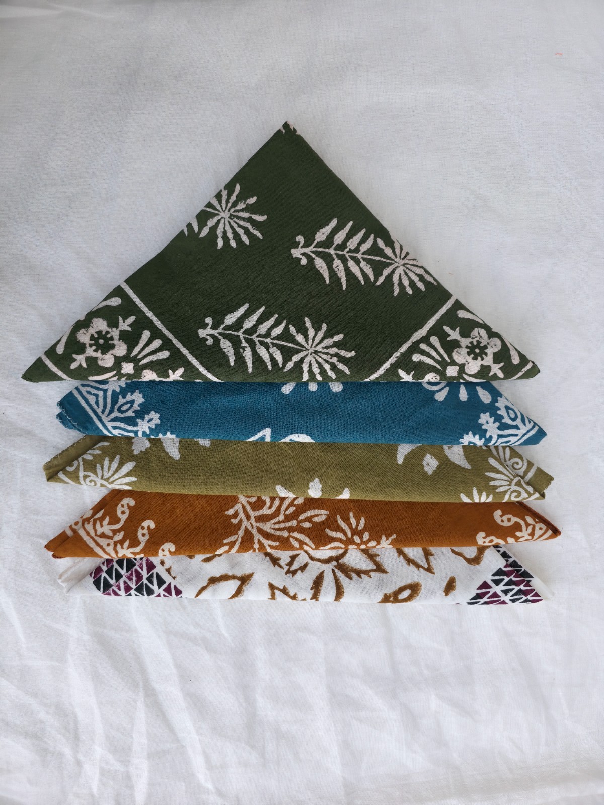 Organic Cotton Bandana Set of 5: Paisley Print Hand Blocked Scarves