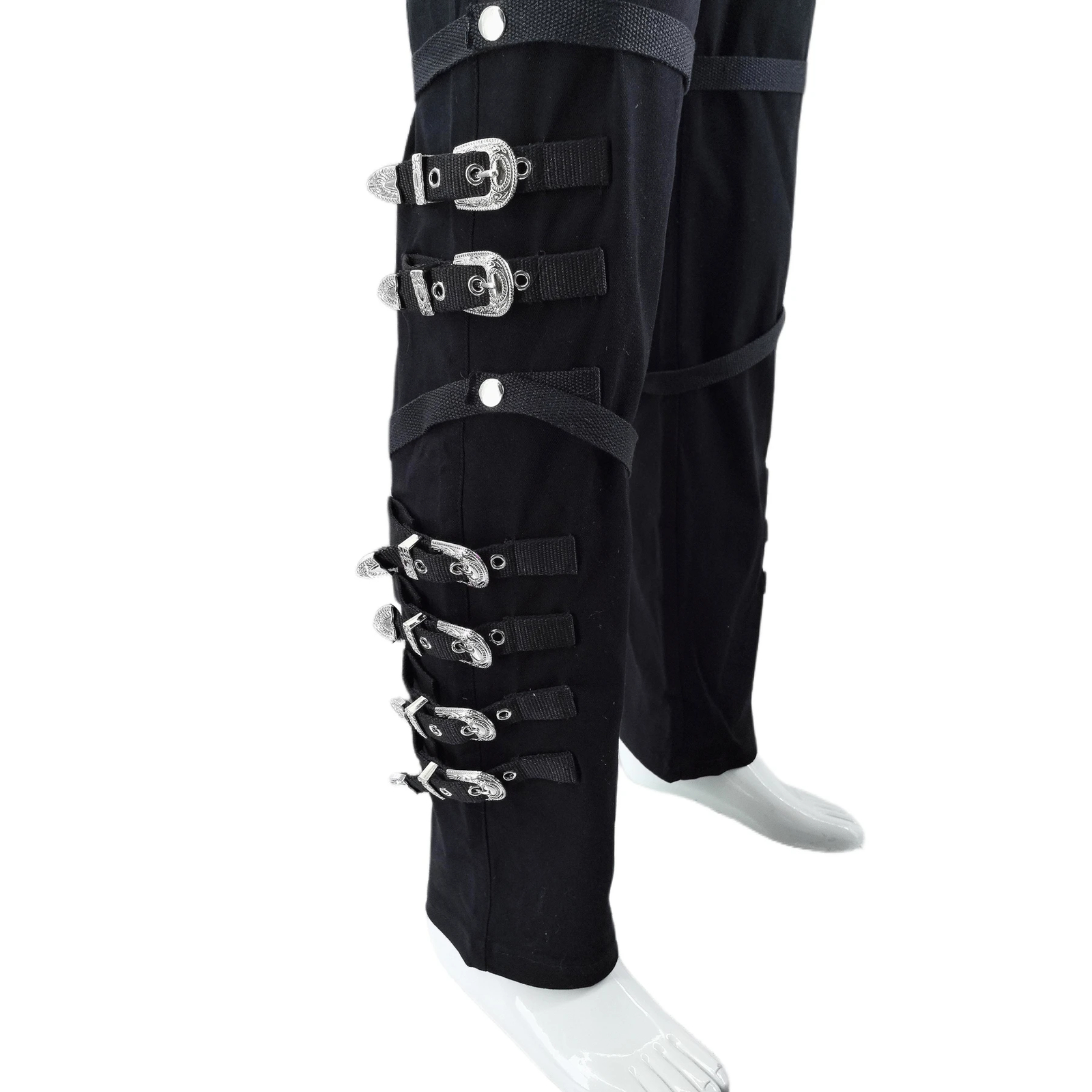 Punk Skinny Pants Trousers in Black Buckle Handmade Impersonator