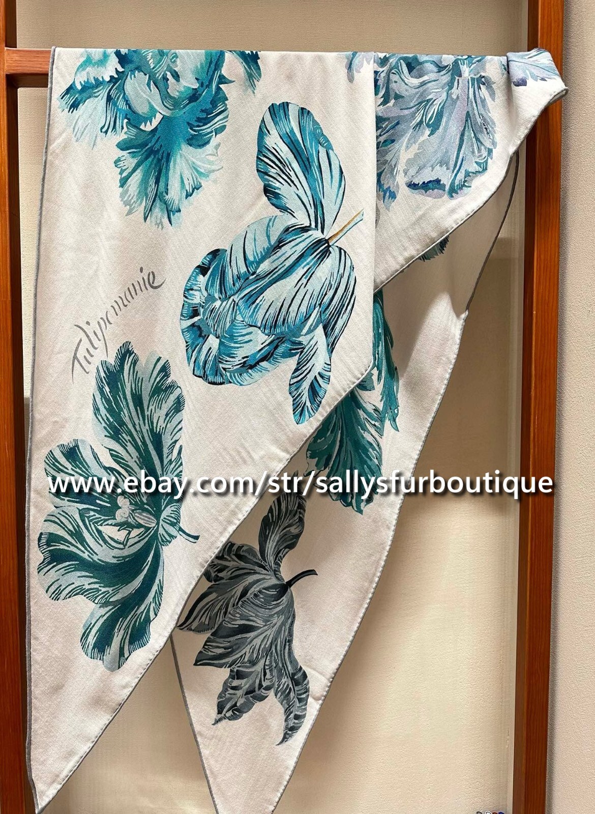 Sallys Cashmere & Silk Wrap Scarf Tulips Print 2 Face Triangle Shawl 190*90cm