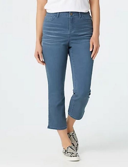 LOGO Lori Goldstein Pink Baby Bootcut Colored Denim Cropped Jean New