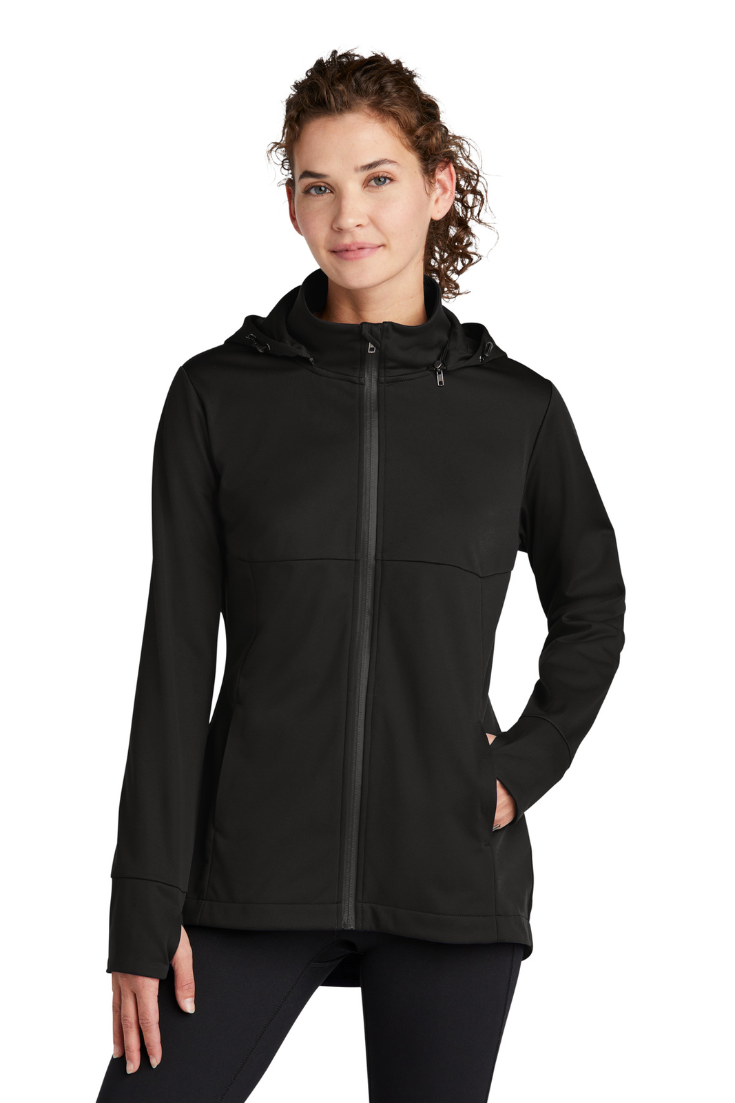 Sport-Tek Womens Long Sleeve Hooded Soft Shell Jacket With Pockets LST980