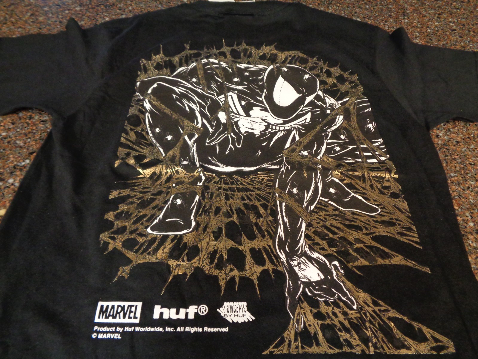 HUF x Marvel Spider-Man Arachknight Black T-Shirt Adult Medium Gold Foil New NWT