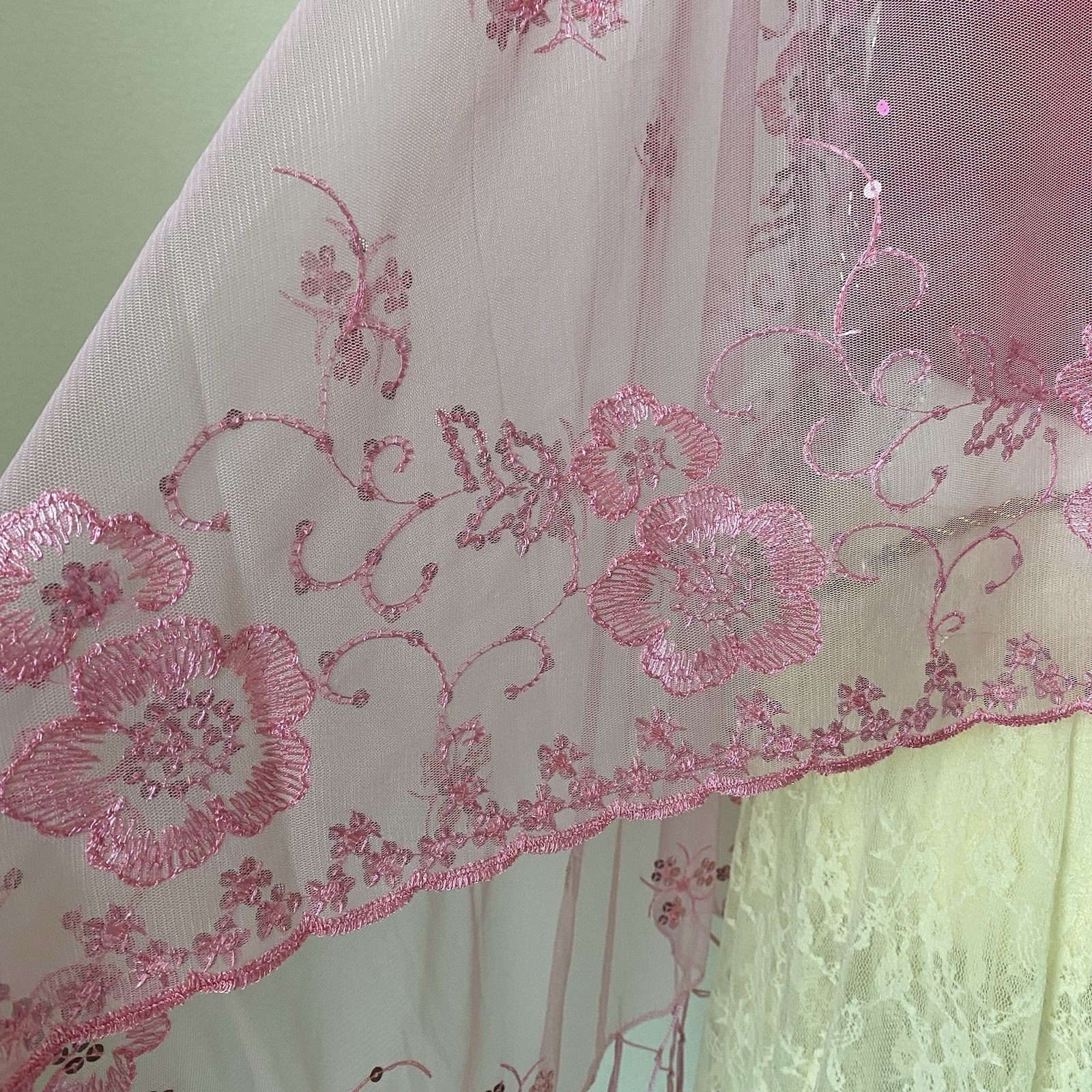 Pink Mesh Sheer Shawl Wrap Floral Embroidered Sequin Women’s Embellished Scarf
