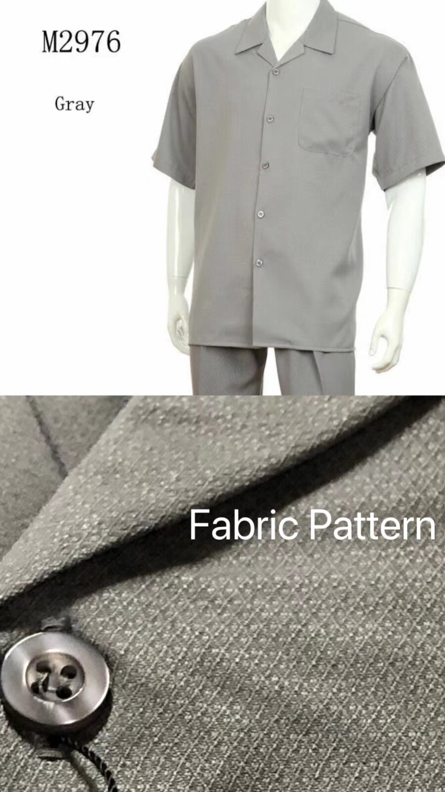 New Men’s 2pc Walking Suit Short Sleeve Casual Shirt & Pants Set Solid M2954 .