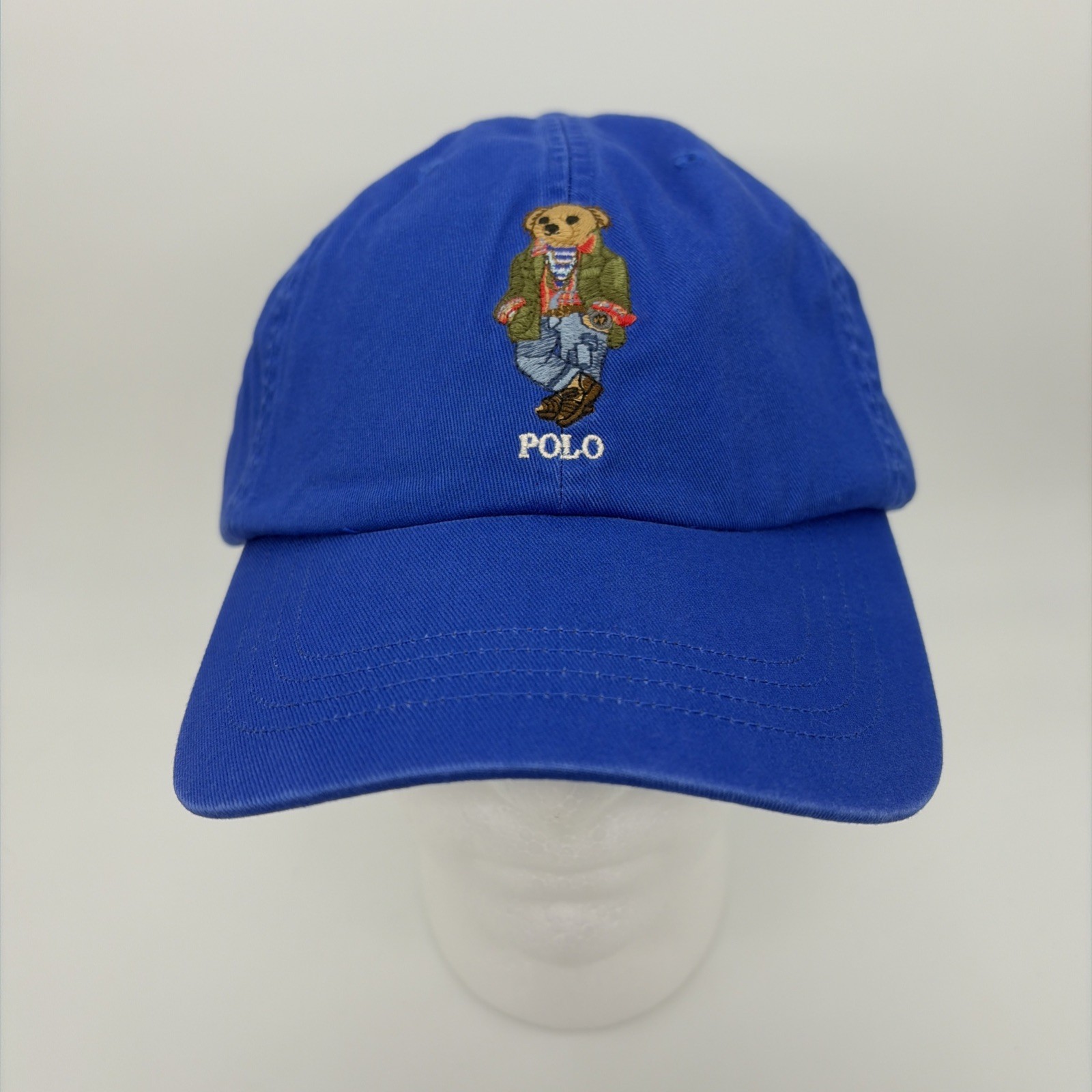 POLO Ralph Lauren Varsity Bear Royal Blue Cap Hat Adjustable Leather Strap NEW
