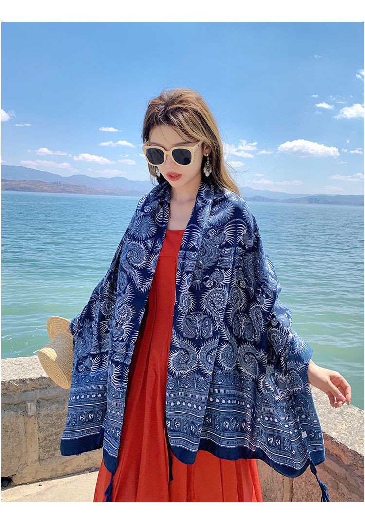 Ethnic Cotton Linen Scarf Shawl Wrap Warm Cover for Spring Fall Travel Photo