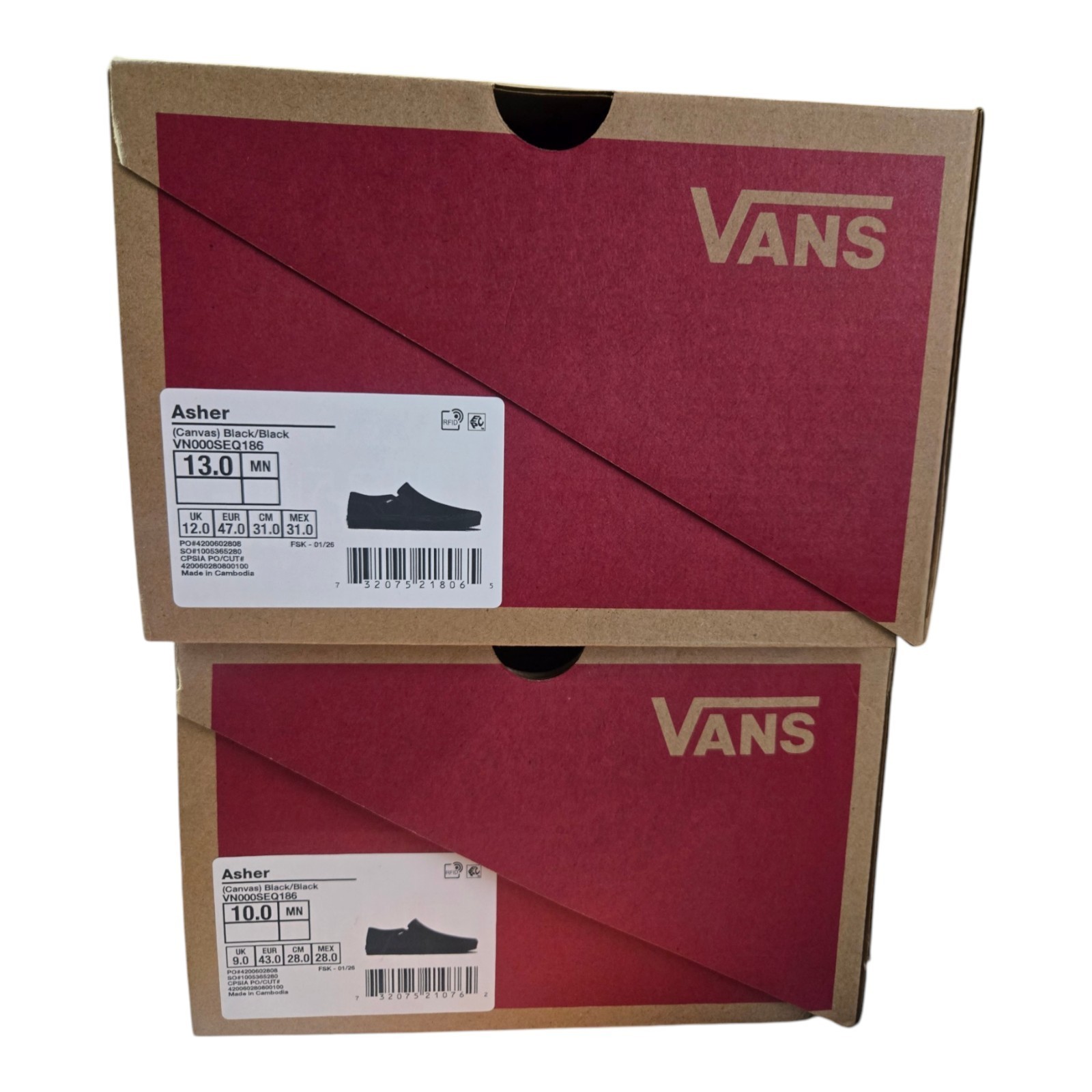 Vans Men’s Asher Black Canvas Slip on Skate Shoes 🛹 Assorted Sizes 🛹 NWB