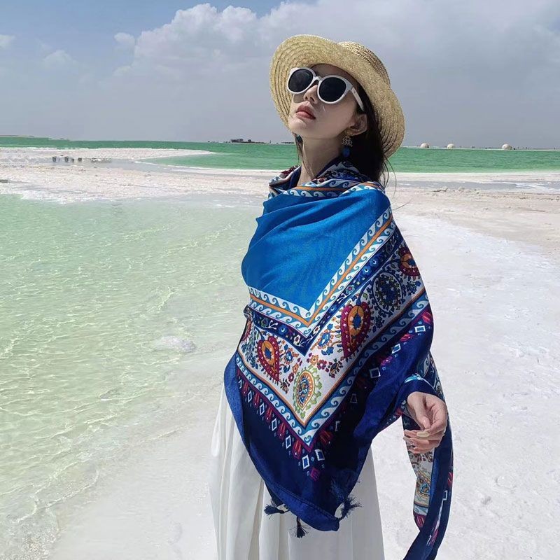 Ethnic Cotton Linen Scarf Shawl Wrap Large Cover for Travel Sun Outdoor Outfit
