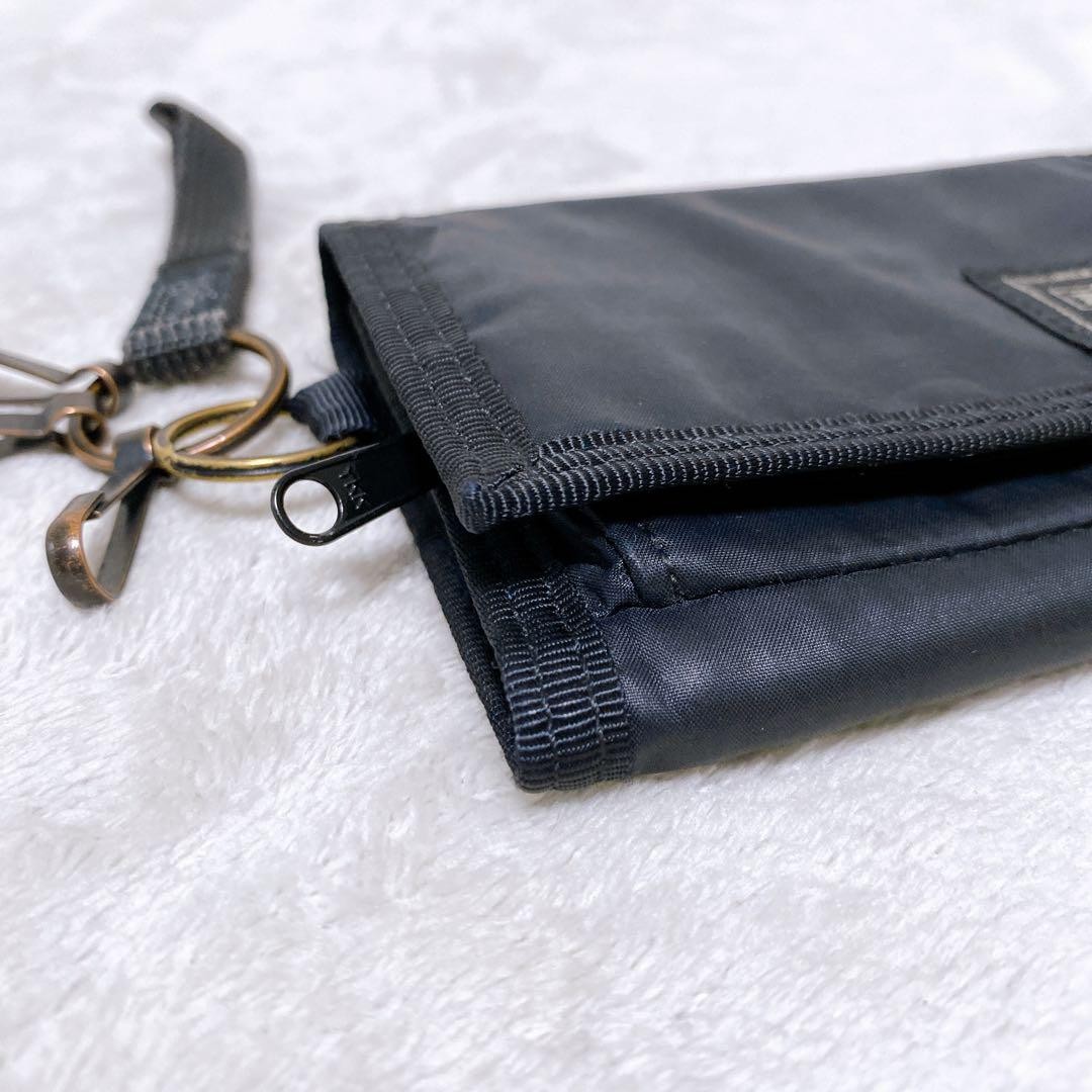 Porter Capsule Wallet Black Trifold with Keychain Used Compact Stylish