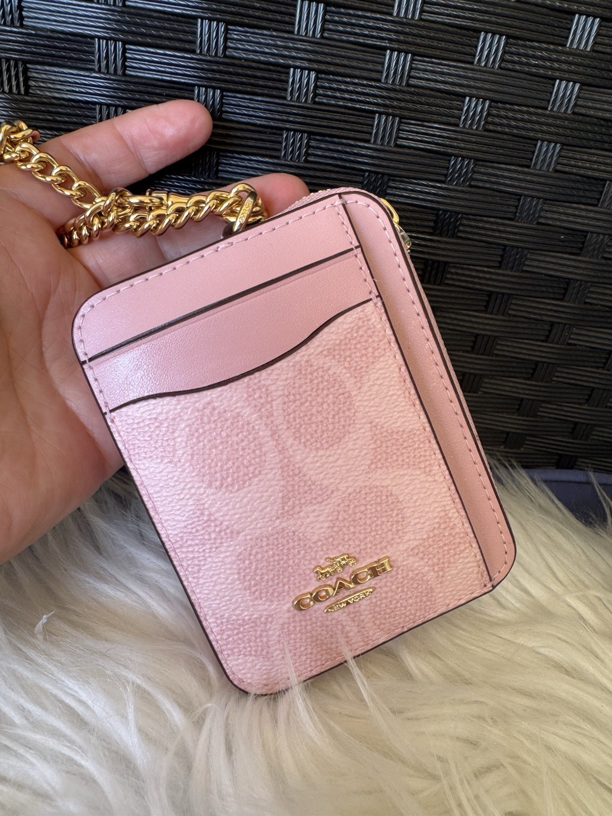 NWT Coach Zip Card Case In Signature Canvas CW883 POWDER PINK