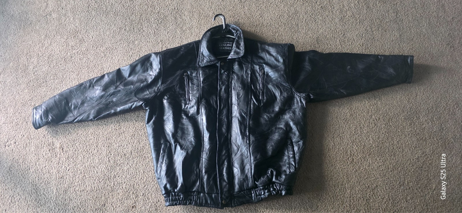 3XL italian stone design leather bomber jacket,Patchwork stitching, Metal zipper