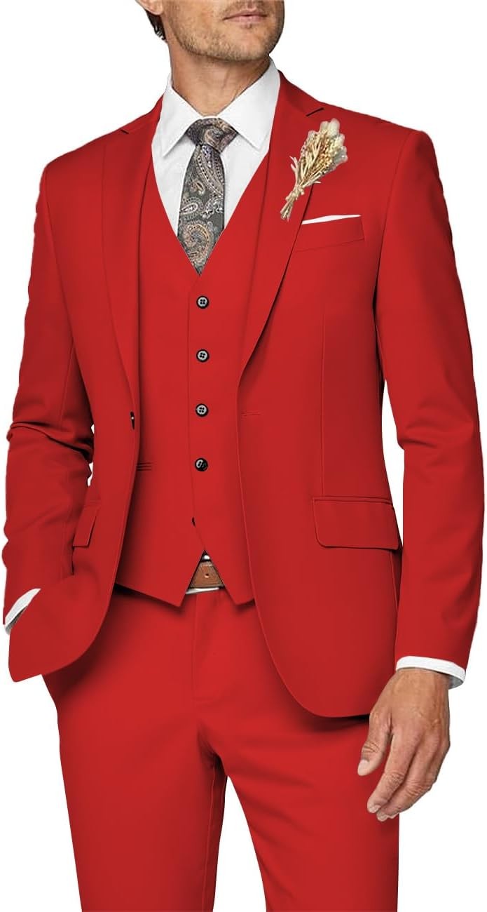 3 Piece Slim Fit Suit for Men Formal Business Wedding Prom Tuxedo Set