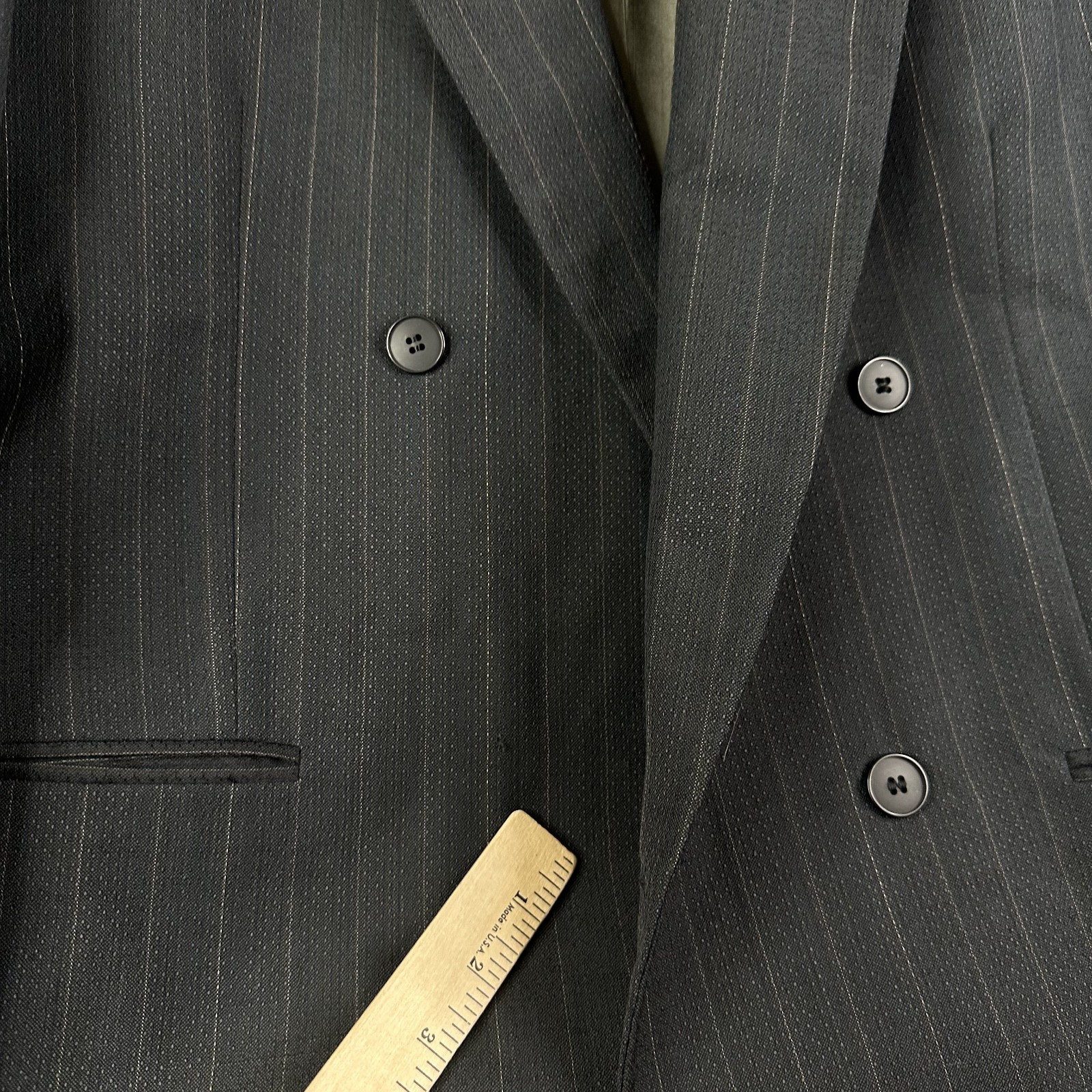 VTG Double Breasted Suit Mens 42R Gray Pinstripe Wool Pants 30×32 Canvased Retro