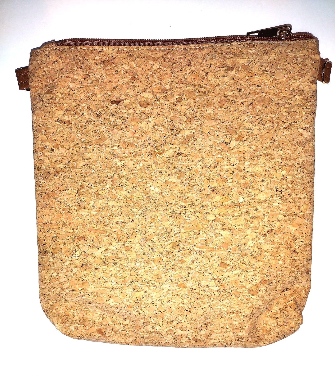 Crossbody Vertical Eco-Friendly Cork Bag, Double Zipper Pockets.