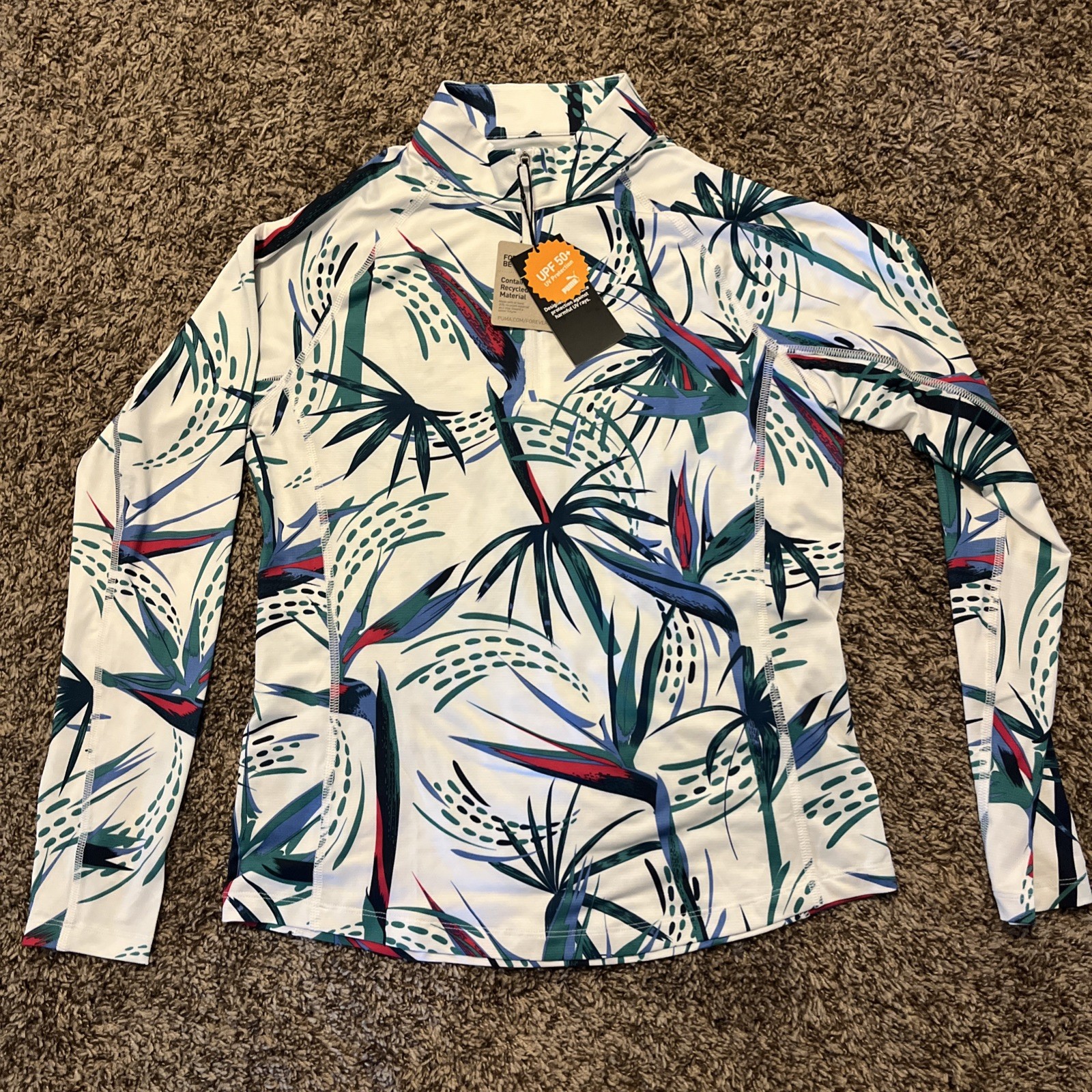 NWT Puma Women’s Small YouV Paradise Golf Pullover 1/4 Zip Long Sleeve UPF50
