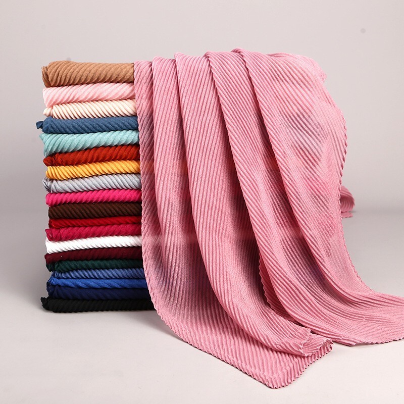 Lady Fold Wrinkle Muslim Cotton Wrap Scarf Linen Headscarf Fashion Hijab Shawl