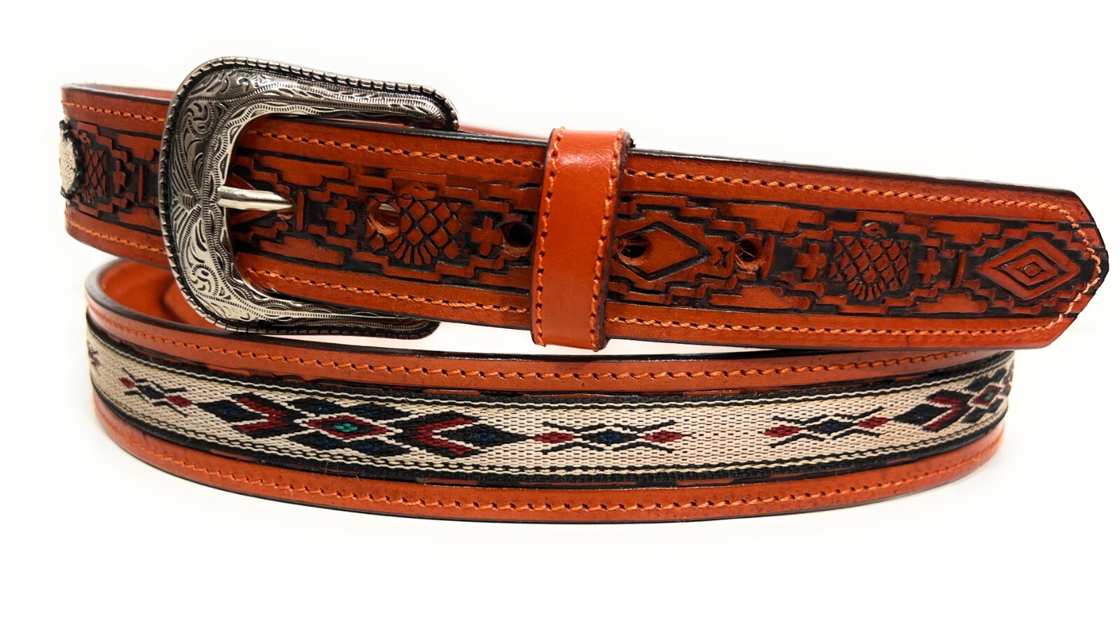 MEN’S WESTERN LEATHER BELT. SADDLE HORSE SOUTHWESTERN STYLE COWBOY RODEO BELT