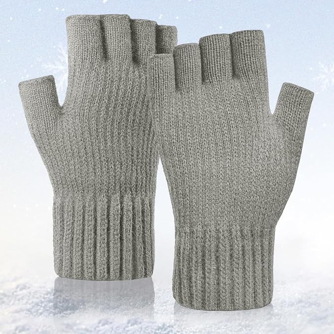 Winter Alpaca Wool Fingerless Gloves Thermal Men Knitted Half Finger Mitten Lot
