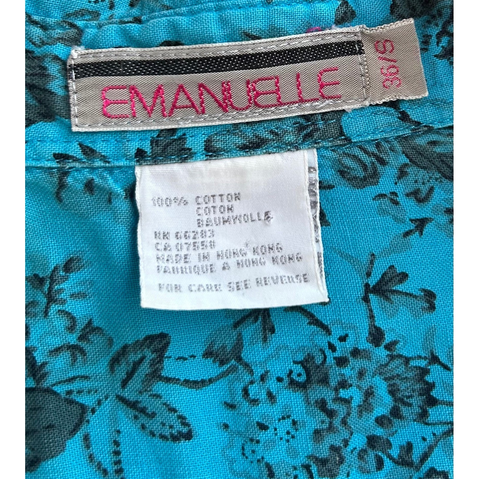 Emanuelle Vintage top Turquoise Floral, cotton, Boho, cottage core, retro. A85.