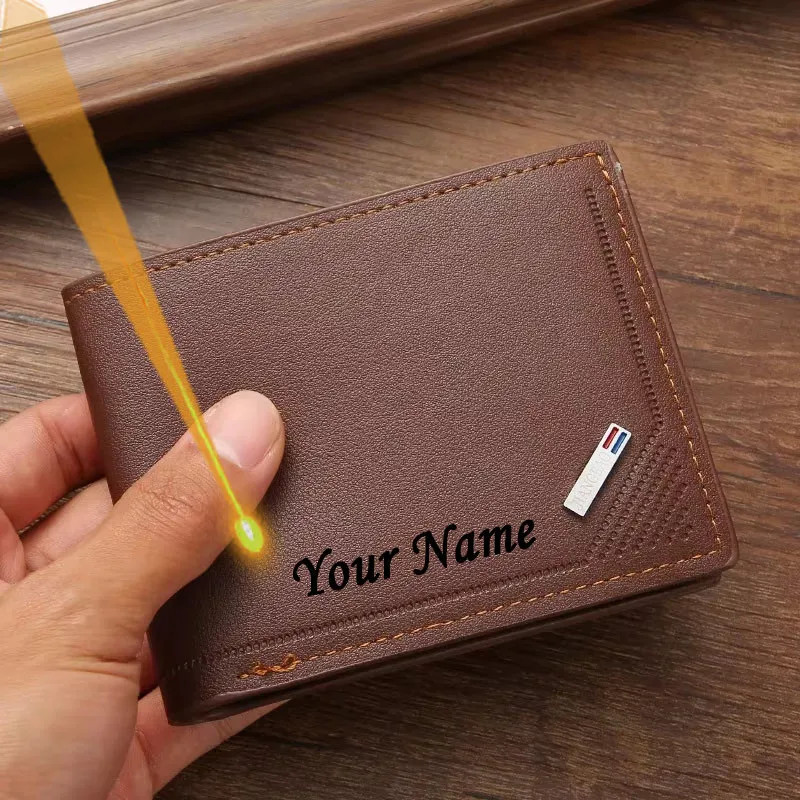 Engrave Custom Name Men’s Short Frosted Leather Wallet Multi-Slot Coin Pocket